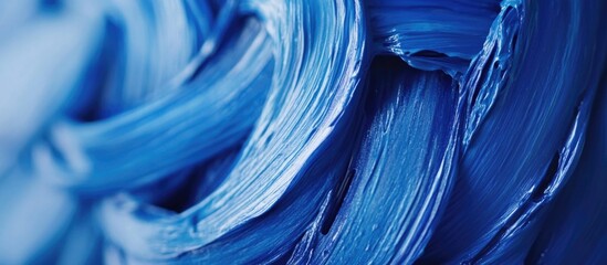 Poster - close-up of textured blue paint strokes on canvas with rich details and color variations copy space