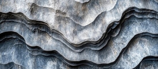Poster - textured layers of sedimentary rock showcasing natural wave patterns in gray and blue tones ideal fo