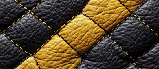 Poster - Black and yellow leather quilted texture with stitching detail showing pattern and tactile surface Copy Space