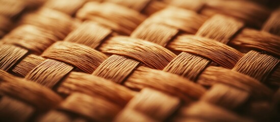 Poster - Close-up texture of woven natural fibers in warm brown tones with detailed patterns and Copy Space for text placement