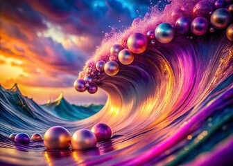 Wall Mural - Iridescent Pearl Wave Abstract Background: Pink & Purple Swirls