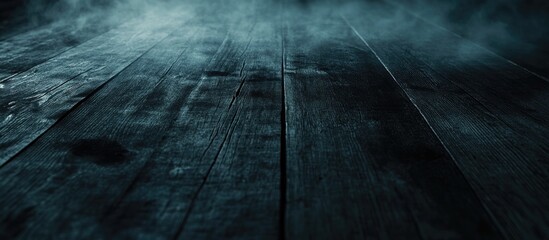 Poster - dark wooden floor with smoke effect and dramatic lighting, suitable for backgrounds with copy space