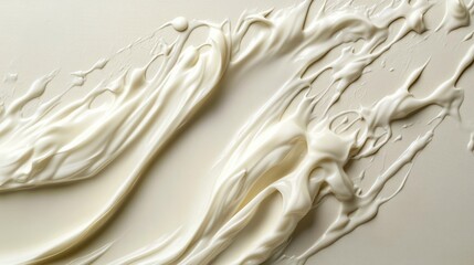 Poster - Creamy texture spread on a flat surface with abstract swirls and patterns, light beige color, ideal for backgrounds, Copy Space