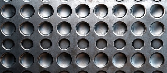Poster - metallic surface with circular depressions illuminated for texture and detail industrial background 