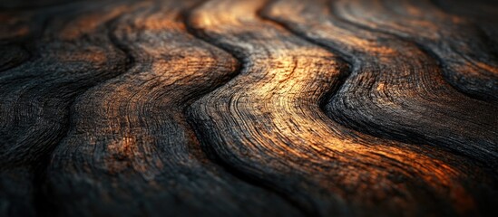 Sticker - Wooden surface with wavy texture and natural grain patterns illuminated by soft light Copy Space