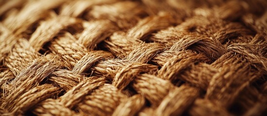 Poster - Close-up of woven natural fiber texture with brown tones and intricate patterns establishing a organic aesthetic with Copy Space