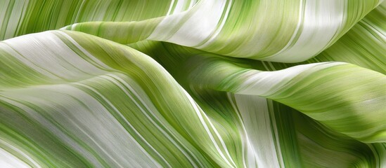 Poster - green and white striped silk fabric texture with smooth flowing drapes and delicate sheen ideal for 