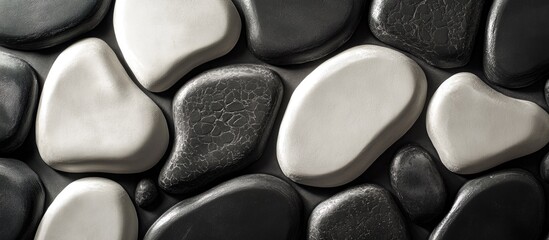 Poster - smooth black and white pebbles background texture with varying shapes and sizes for decorative use c
