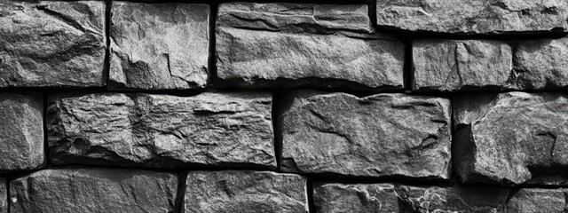 Poster - Textured dark stone wall featuring rough stones arranged in an irregular pattern suitable for background use Copy Space