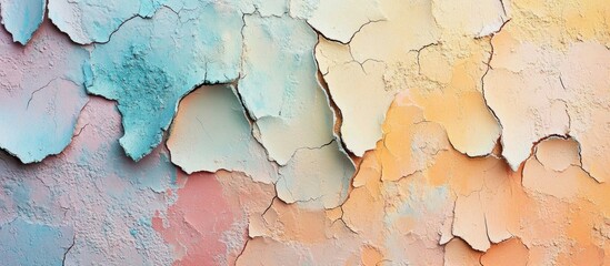 Poster - Colorful textured background of peeling paint in pastel shades with copy space for text placement