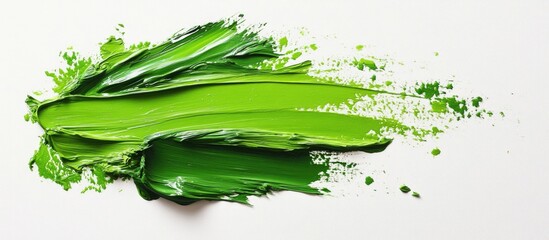 Poster - Abstract green paint smear on white background with texture and depth suitable for artistic or design applications Copy Space