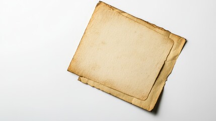 Poster - old textured paper sheets with yellowed edges stacked on top of each other on a white background cop