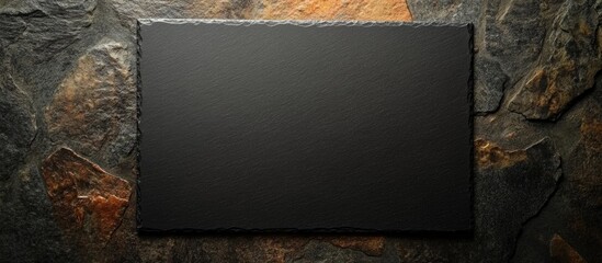 Sticker - Black slate stone board on a textured background with natural patterns ideal for display and presentation Copy Space