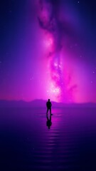 Wall Mural - purple galaxy night sky reflection � surreal celestial background