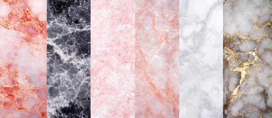 Poster - variety of marble textures in pastel and dark shades with golden accents for background use copy spa