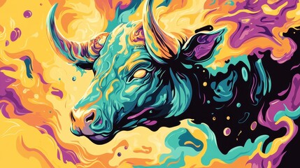  Vibrant Abstract Bull Head in Colorful Swirls