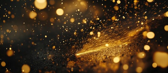 Poster - abstract golden glitter particles on dark background with light bokeh effects sparkling and shimmeri