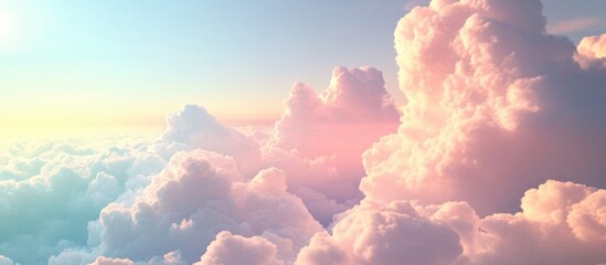 Poster - colorful fluffy clouds in a bright sky with pastel hues at sunrise or sunset copy space