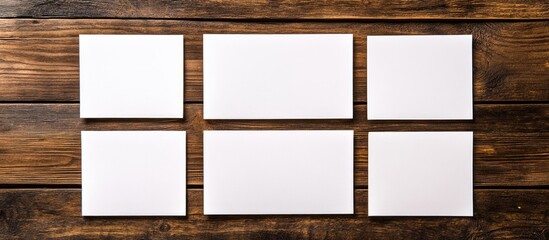 Poster - blank white canvases on rustic wooden background with ample copy space for text or design elements