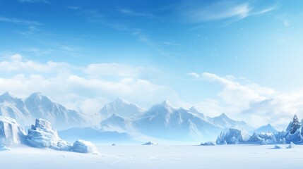 Wall Mural - A serene mountain landscape wallpaper with soft snow and a light blue sky, blank space at the bottom,generative ai illustration