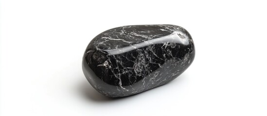 Poster - black marble stone with polished surface and natural veins isolated on white background copy space