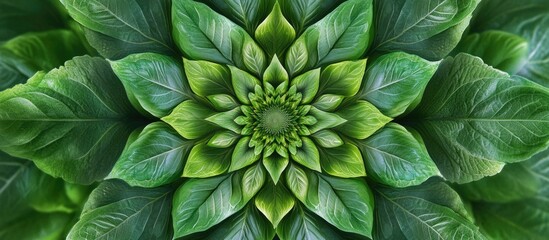 Canvas Print - Abstract green leaf pattern with symmetrical floral design and ample copy space for text placement