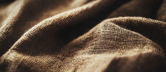 Poster - texture close-up of brown linen fabric with creases and folds ideal for backgrounds and textile desi