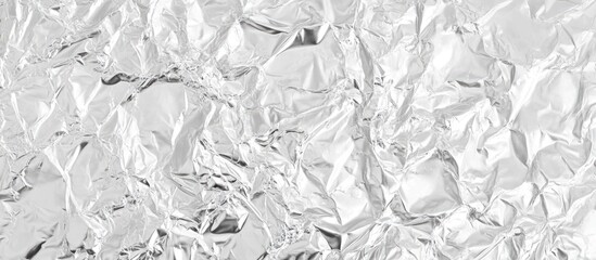 Poster - crumpled aluminum foil texture background with silver color and reflective surface ideal for various