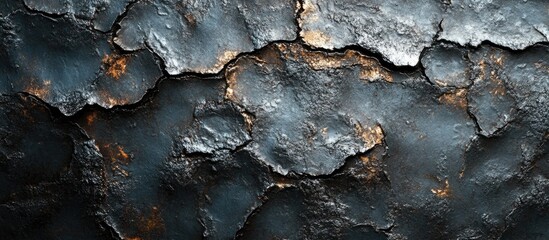 Poster - textured dark surface with cracks and aged paint in shades of black and gold metallic tones suitable
