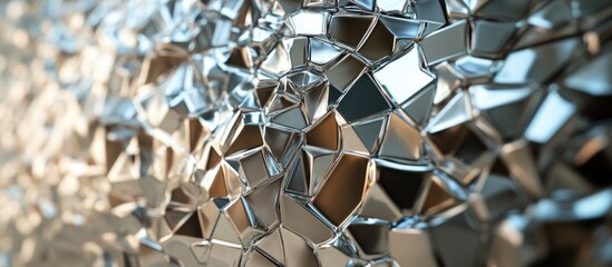 Poster - reflective geometric surface with fragmented metallic elements and intricate patterns, suitable for 