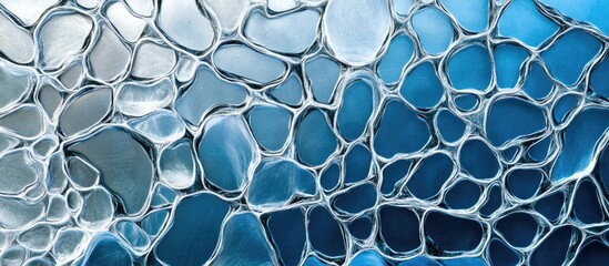 Poster - Blue textured abstract background with bubbles and organic shapes resembling water and glass elements with Copy Space