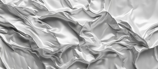 Poster - Crinkled silver metallic fabric texture background with folds and shadows suitable for digital design projects Copy Space