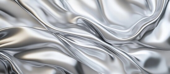 Poster - Smooth metallic silver fabric texture with flowing folds and shadows suitable for background use and design projects