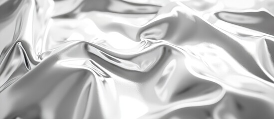 Poster - wrinkled silver metallic fabric texture background with soft folds and reflections copy space