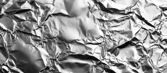 Poster - crumpled silver aluminum foil texture background with highlights and shadows suitable for graphic de