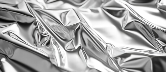 Poster - Crinkled silver metallic foil texture background with highlights and shadows suitable for various design applications Copy Space