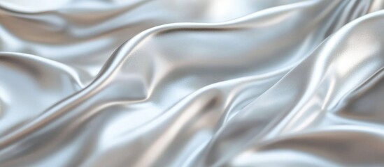 Poster - Silky smooth silver fabric texture with flowing folds and creases ideal for background or textile design Copy Space