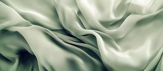 Poster - soft green silk fabric texture with flowing folds and gentle waves creating an elegant background co