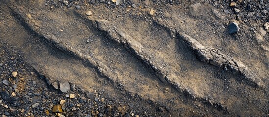 Sticker - Textured geological formations in rocky terrain with rippled patterns and natural color variations Copy Space