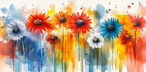 Sticker - A watercolor illustration of blooming summer flowers in vivid colors