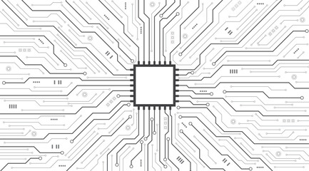 Aufkleber - Abstract AI circuit board background in black and white tone. Top view electronic motherboard background. High-tech circuit board connection system. Vector illustration.