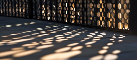 Sticker - Abstract pattern of circular shadows on a textured surface created by light filtering through a patterned screen Copy Space