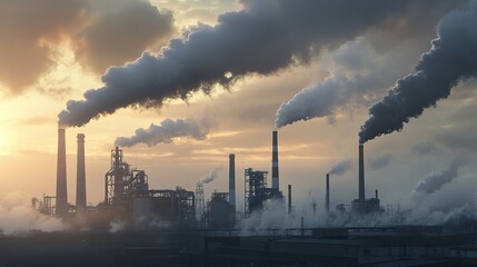 Poster - engineers developing cleaner and more efficient industrial processes to reduce emissions.