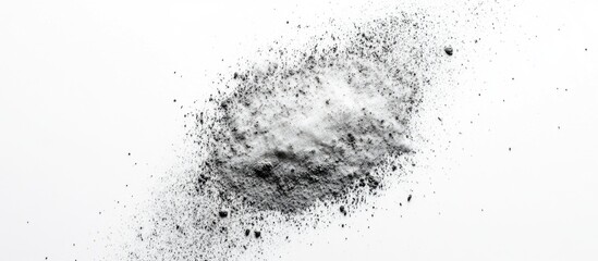 Canvas Print - Fine gray powder with scattered particles on a white background with ample copy space for text placement.