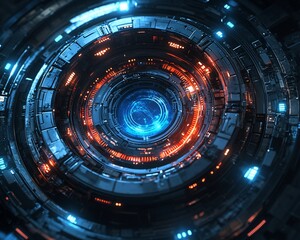 Poster - Futuristic technology, glowing core, circular design, space background, science fiction illustration