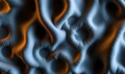 Poster - Textured surface depicting abstract shapes with grooves, shadows, and highlights in blue and orange tones. Generative AI