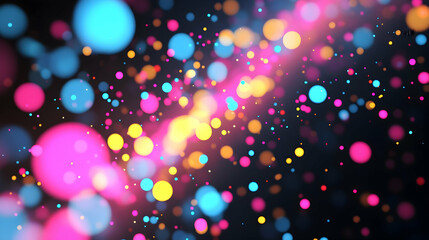 Wall Mural - a 3d abstract design with colorful dots of varying sizes in neon pink, blue, and yellow, scattered d