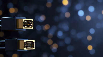 Poster - High quality USB connectors with golden tips against blurred bokeh background