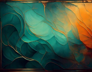 Wall Mural - vintage inspired grunge texture with dark teal tones and warm orange light in abstract art style