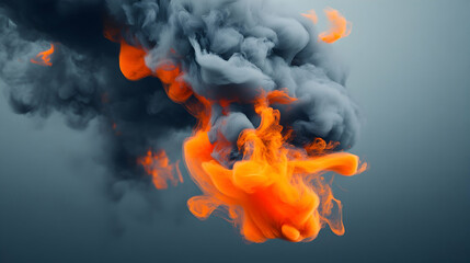 Wall Mural - a 3d floating smoke in ash gray and neon orange, ethereal and dynamic